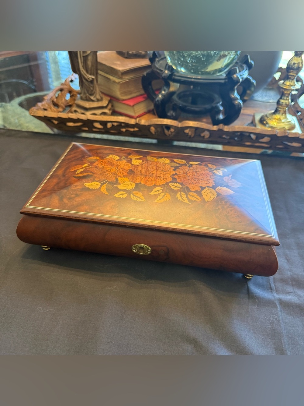 Reuge Swiss Musical Jewelry Box Italian Inlay Wood Marquetry Sankyo 10.5 x 6 x 3